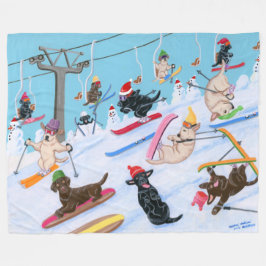 Winter Roligt Skiing jul Labradors Fleecefilt