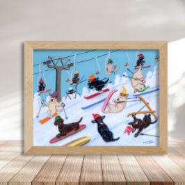 Winter Roligt Skiing Labradors Artwork Poster