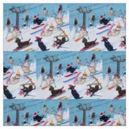 Winter Roligt Skiing Labradors Fabric Tyg