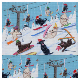 Winter Roligt Skiing Labradors Fabric Tyg