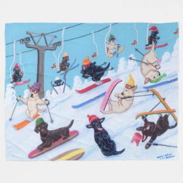 Winter Roligt Skiing Labradors Fleecefilt