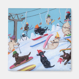 Winter Roligt Skiing Labradors Magnet