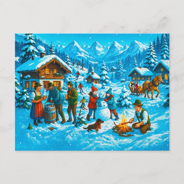 Winter-Roligten i alpina byn Helg Vykort (Framsida)