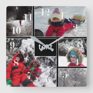 Winter-roligten killar i spel snö anpassade text p fyrkantig klocka
