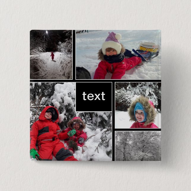 Winter-roligten killar i spel snö anpassade text p knapp (Framsida)