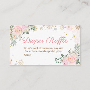 Winter Rosa Blommigt Snöflingor Diaper Raffle Tilläggskort