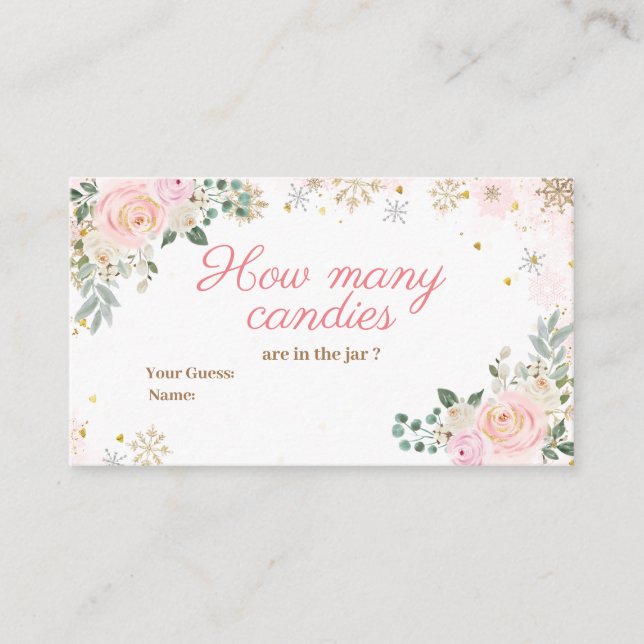 Winter Rosa Blommigt Snöflingor Hur många kanter f Tilläggskort (Framsida)