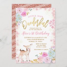 Winter Rosa Blommigt Snöflingor Onederful Reindeer Inbjudningar