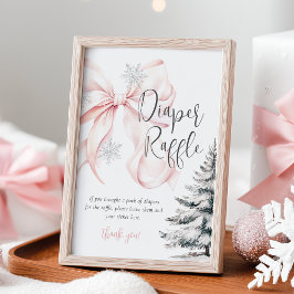 Winter Rosa Bow Diaper Raffle Bord Sign Poster