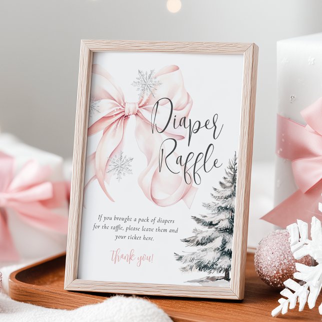 Winter Rosa Bow Diaper Raffle Bord Sign Poster (Skapare uppladdad)