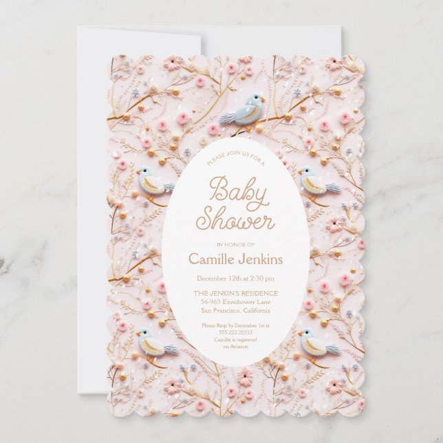 Winter Rosa Girl Baby Shower QR-kod Inbjudningar (Framsida)
