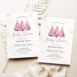 Winter Rosa Julgran Baby Shower Girl Inbjudningar