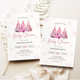 Winter Rosa Julgran Baby Shower Girl Inbjudningar