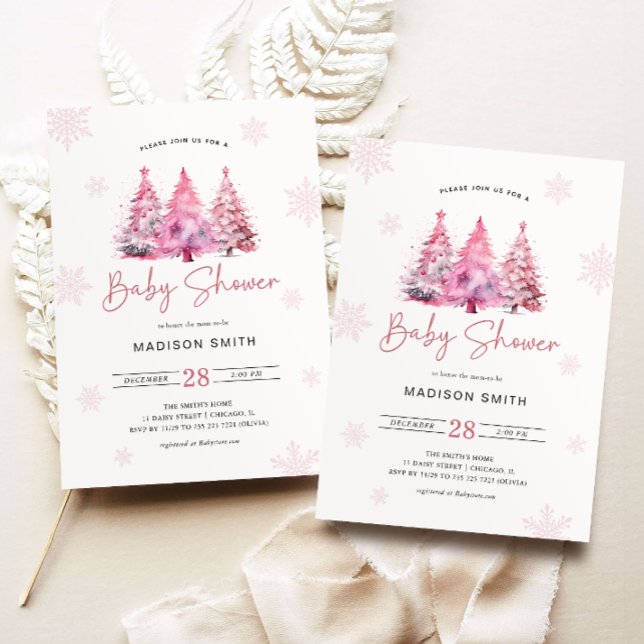 Winter Rosa Julgran Baby Shower Girl Inbjudningar (Skapare uppladdad)