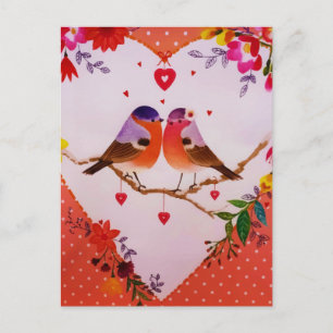 Winter Rosa Love birds Blommigt Polka dots Vykort