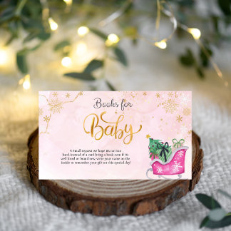 Winter Rosa Sleigh Baby Shower Bokar för Baby Tilläggskort