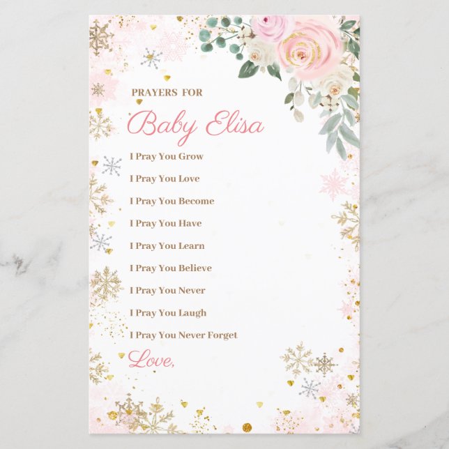 Winter Rosa Snowflake Blommigt Prayers for Baby (Framsida)