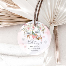 Winter Rosa Woodland Animals Girl Baby Shower Gåvor Etiketter