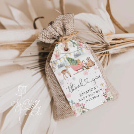 Winter Rosa Woodland Animals Girl Baby Shower Presentetikett