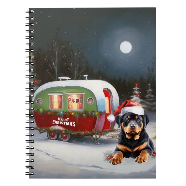 Winter Rottweiler Caravan jul Äventyr Anteckningsbok (Framsidan)