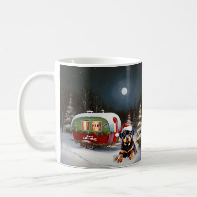 Winter Rottweiler Caravan jul Äventyr Kaffemugg (Vänster)