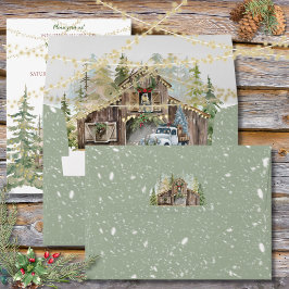 Winter Rustic Barn i Evergreen Forest EnKupe