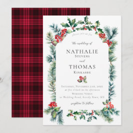 Winter Rustic Botanical Berry Gräs Play Bröllop Inbjudningar