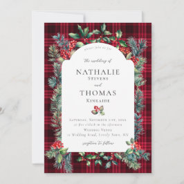 Winter Rustic Botanical Red Berries Play Bröllop Inbjudningar