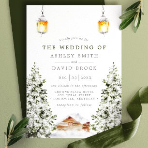 Winter Rustic Cabin Snö Gräs Bröllop Inbjudningar