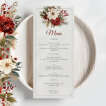 Winter Rustic Gräs Blommigt Bröllop Menu Meny<br><div class="desc">Lägg till säsong charm till din mottagning med den här vinterbröllopsmenyn. Designad med festiserande röda och elfenbensfärgade blommigtar,  gräs-sprickor och elegantens kalligrafi är det perfekten för rustik julklapp bröllop. Ett vackert sätt att visa kurser med helgdag varmt.</div>