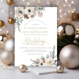 Winter Rustic Gräs Botanical Monogram Boho Bröllop Inbjudningar