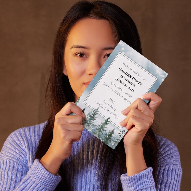 Winter Rustic Gräs Träd Lantern Botanical Bröllop Inbjudningar (Winter Rustic Pine Trees Lantern Botanical Wedding Party invitation)