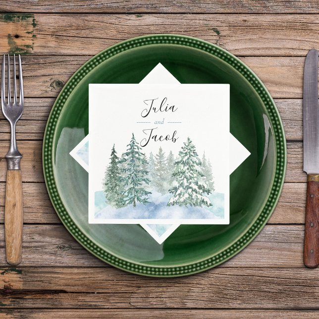 Winter Rustic Gräs Träd Lantern Botanical Bröllop Pappersservett (Winter Rustic Pine Trees Lantern Botanical Wedding Party Supplies)