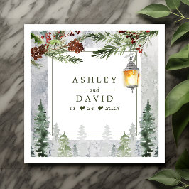 Winter Rustic Gräs Träd Lantern Botanical Bröllop Pappersservett