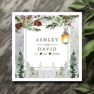 Winter Rustic Gräs Träd Lantern Botanical Bröllop Pappersservett