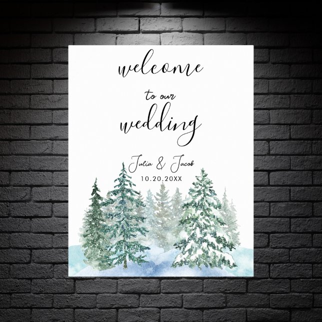 Winter Rustic Gräs Träd Lantern Botanical Bröllop Poster (Winter Rustic Pine Trees Lantern Botanical Wedding Party Supplies)