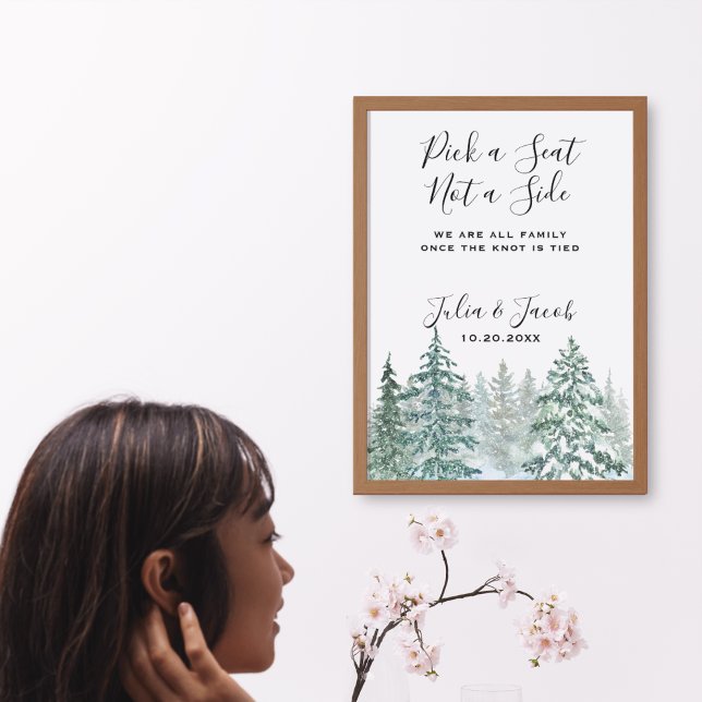 Winter Rustic Gräs Träd Lantern Botanical Bröllop Poster (Winter Rustic Pine Trees Lantern Botanical Wedding Party Supplies)