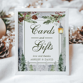 Winter Rustic Gräs Träd Lanternkort Poster