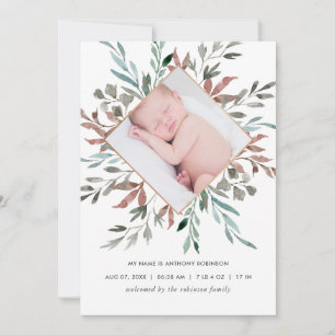 Winter Rustic Greenery Birth-annons Card Meddelande