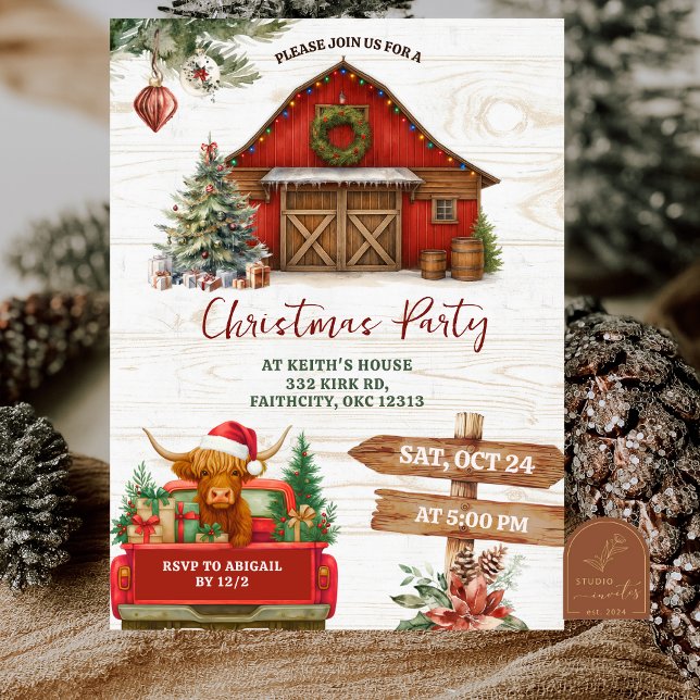 Winter Rustic Highland Cow Country Holiday Party Inbjudningar (Skapare uppladdad)