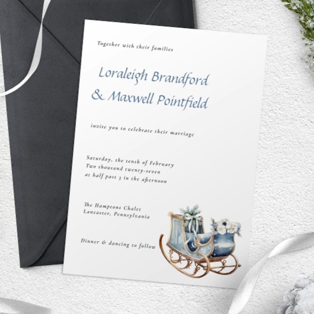 Winter Rustic Sleigh Watercolor Bröllop Inbjudningar (Skapare uppladdad)