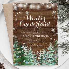 Winter Rustic Wood Snöflingor Onederland Birthday Inbjudningar