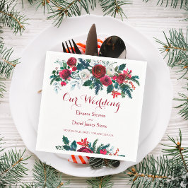 Winter rustik burgundy gräs grönt blommigt bröllop pappersservett