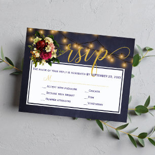 Winter rustium string ljus blommigt navy bröllop OSA kort