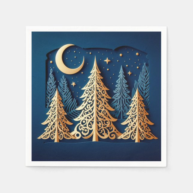 Winter’s Gold Papercut – Christmas Trees Scene Pappersservett (Framsidan)