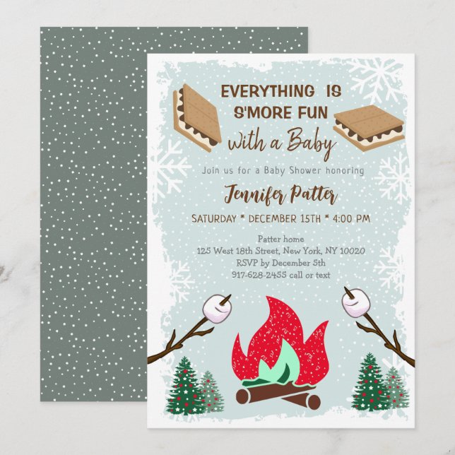 Winter S-mores Campfire Chocolate Baby dusch Inbjudningar (Fram/baksida)