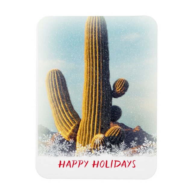 Winter Saguaro Scene Helgdag Magnet (Vertikal)