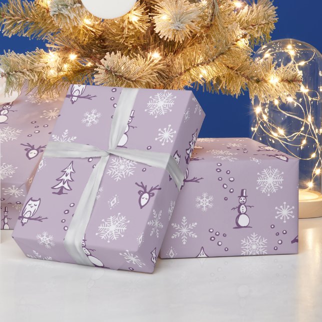 Winter Sak Wrapping Papper - Damm, plommon, Snö Presentpapper (Helgdagar)