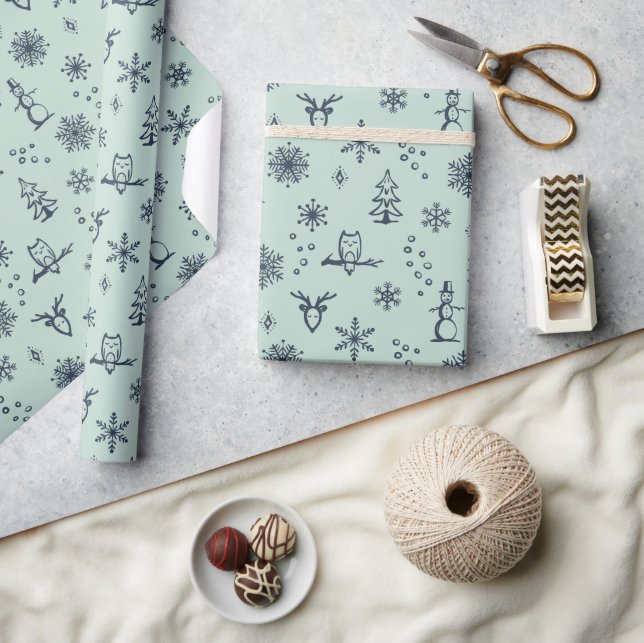 Winter Sak Wrapping Papper - Mint + Dusk Presentpapper (Hantverk)