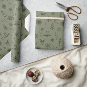 Winter Sak Wrapping Papper - Sage + Gräs Presentpapper